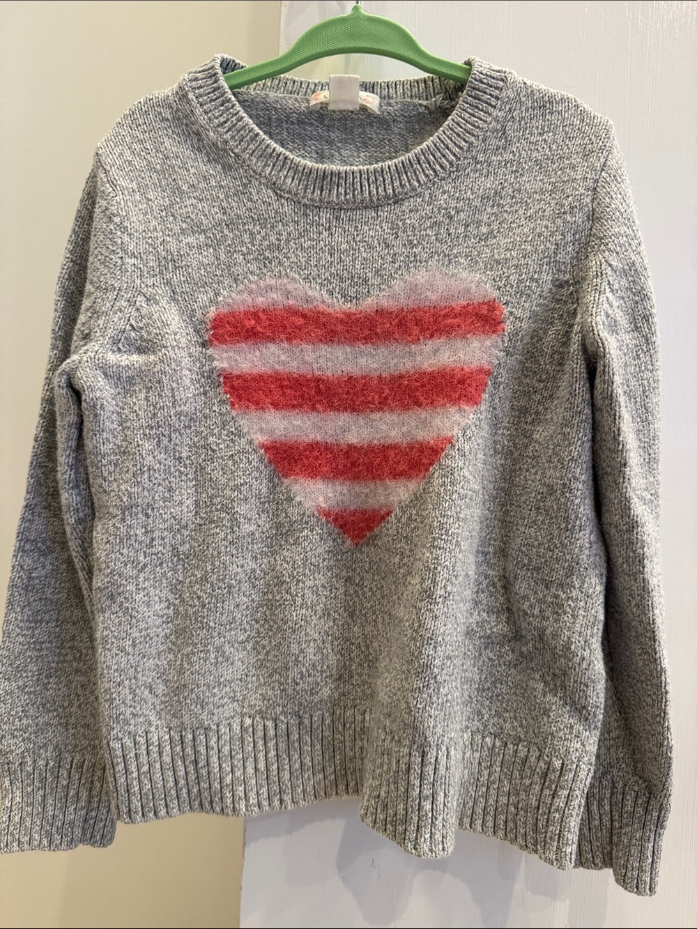 Crewcuts Gray Sweater with Red and Pink Striped Heart